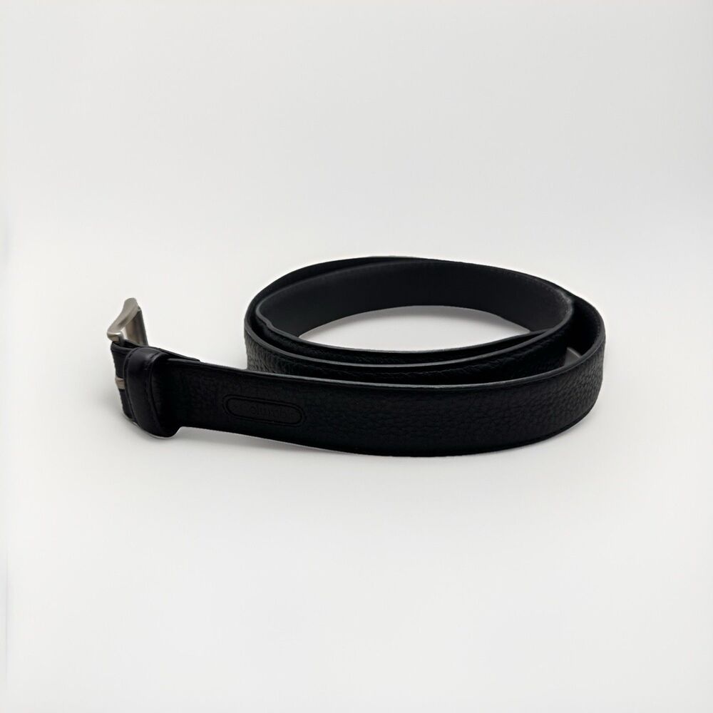 Columbia Mens Size 48 Black Pebble Genuine Leather Belt Silver Buckle 1.25" Wide
